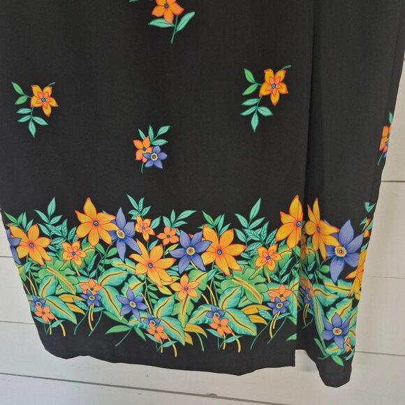 Sag Harbor Womens Floral Print Black Midi Skirt Size 18 Polyester Elastic Waist - Picture 2 of 6